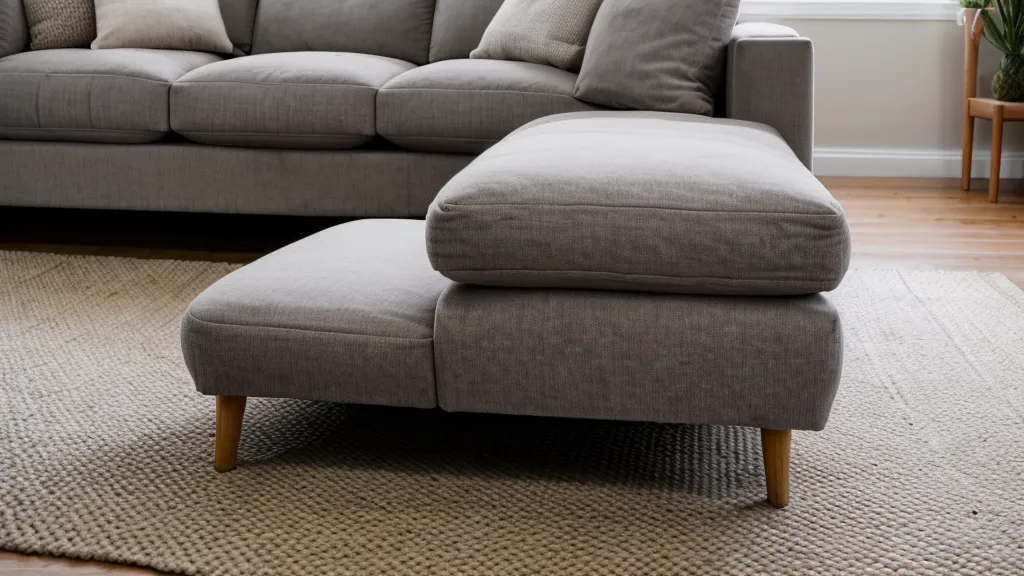 Patas delanteras del sofá apoyadas sobre la alfombra, la clave de la regla de medidas de alfombra en el salón
