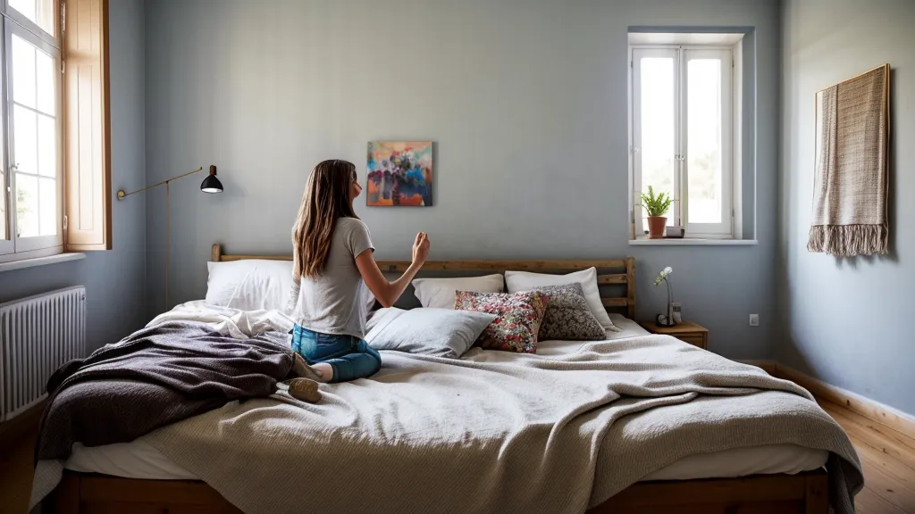 Midiendo la pared de un salón con gotelé antes de decidir dónde colgar las cortinas