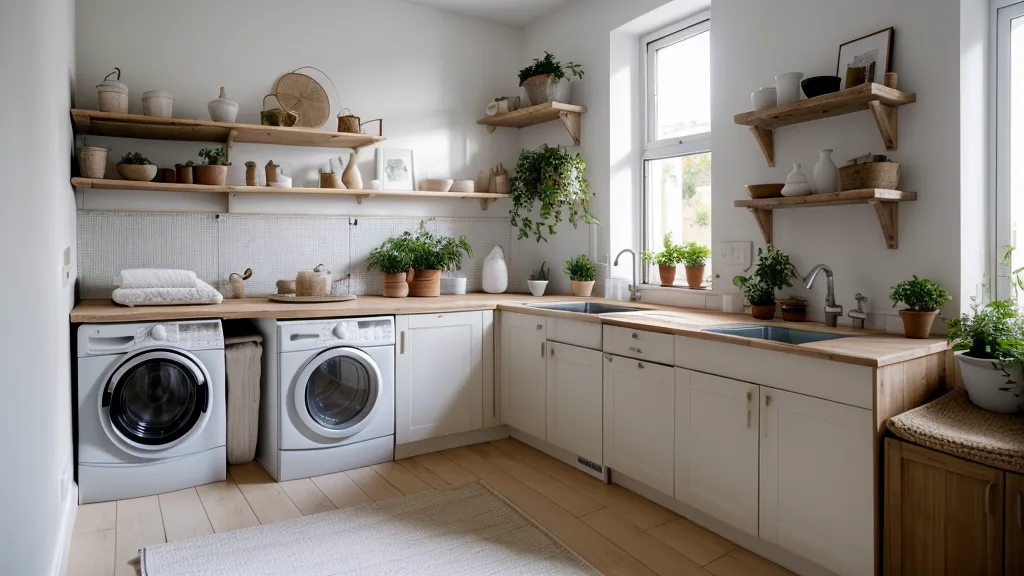 Estantería abierta sobre la lavadora, un truco de decoración low cost contra la humedad en pisos de alquiler