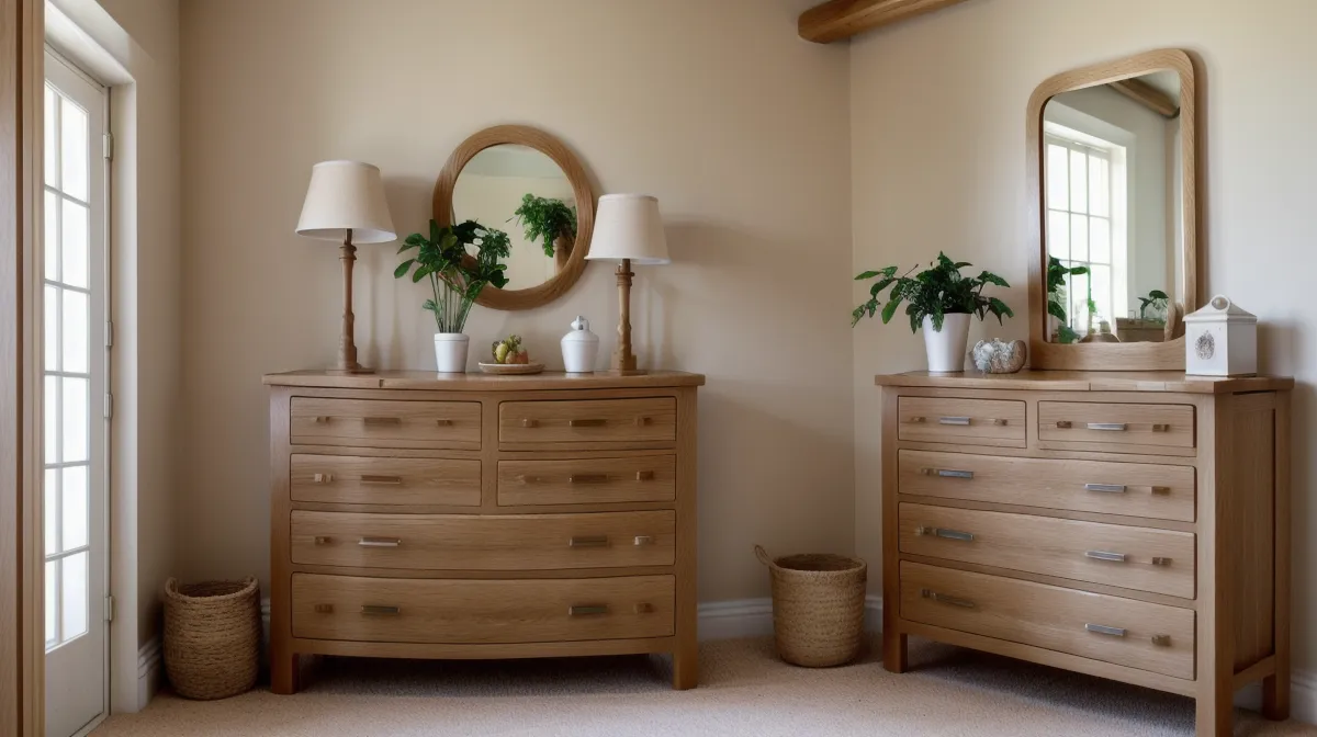 Cómo restaurar muebles de segunda mano para mi propio piso de alquiler: cómoda de roble ya restaurada en un proyecto de decoración de alquiler