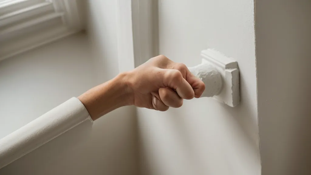 Junta de una moldura adhesiva desencajada por la curvatura de la pared y el calor de julio en Murcia