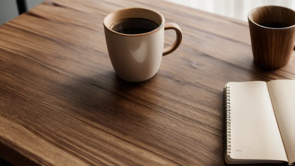 Detalle de un escritorio de madera con portátil y libreta en una zona de trabajo con estilo profesional