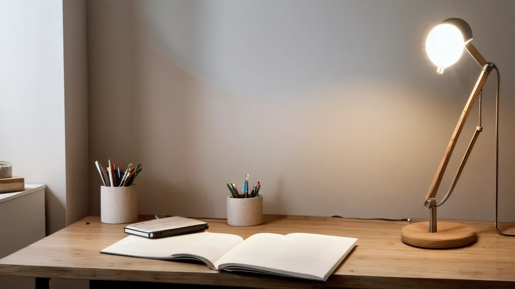 Lámpara de escritorio con luz neutra de 4000K en una zona de trabajo para reducir la fatiga visual