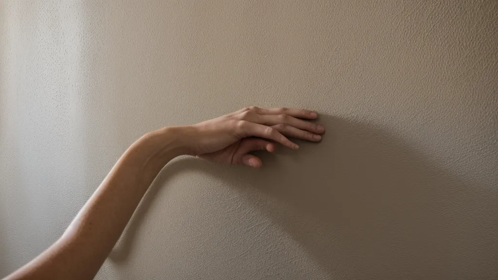 Detalle del gotelé en blanco roto de la pared del pasillo que apenas reflejaba luz