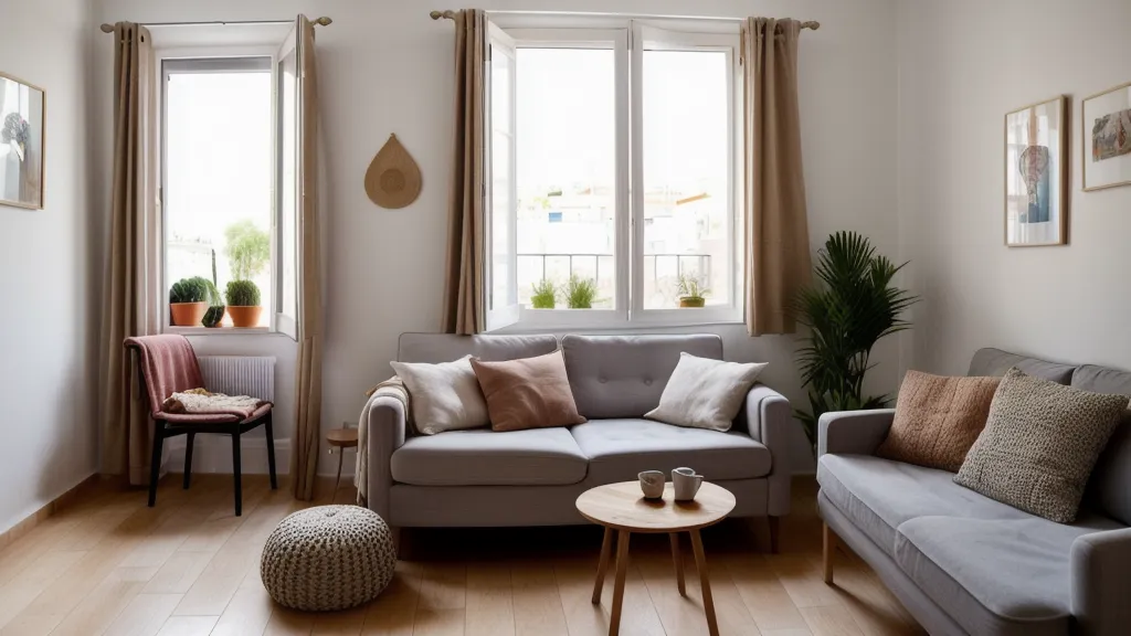 Sansevieria, planta de interior de bajo mantenimiento, sobre un mueble en un salón con poca luz de un piso de alquiler