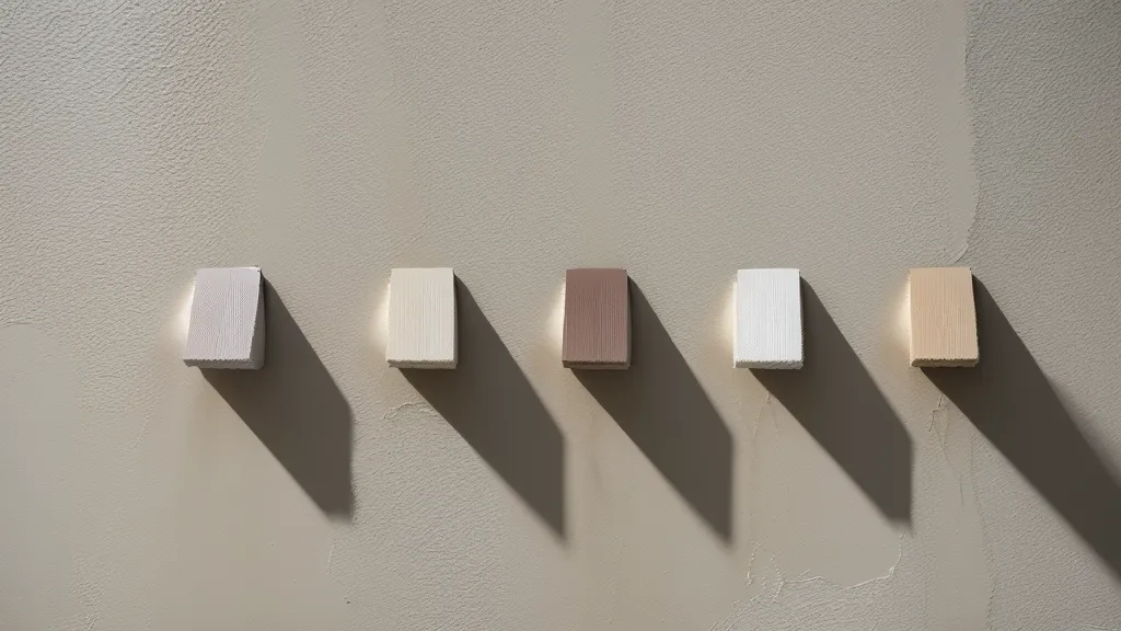 Muestras de pintura probadas sobre una pared de piso de alquiler para elegir la paleta de color antes de pintar