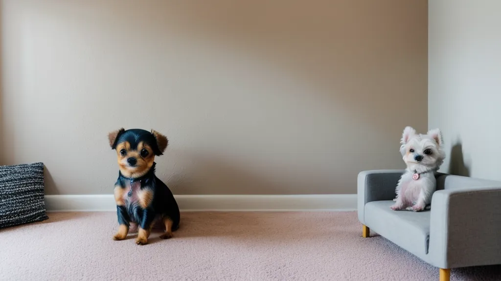 Perro junto a una pared recién pintada en un piso de alquiler, parte de la decoración de alquiler en Murcia