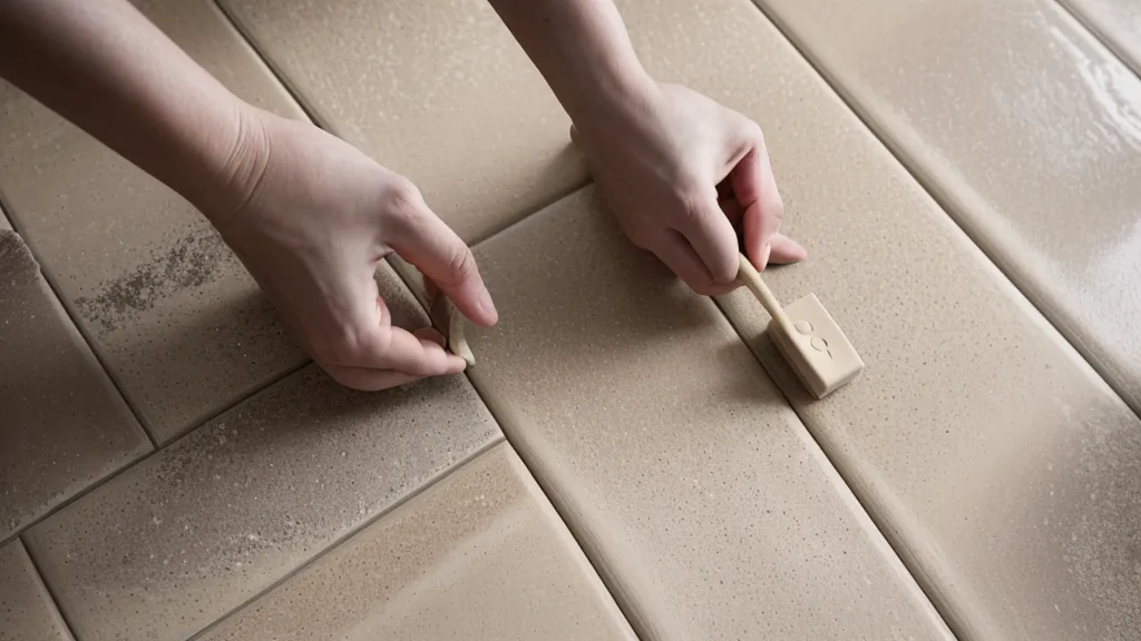 Azulejos beige de 20x20 cm típicos de un piso de alquiler antes de cubrir con vinilo decorativo